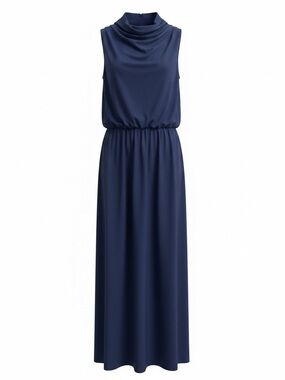 Sleeveless Navy Maxi Dress with Cowl Neck